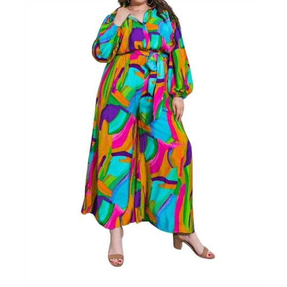 NEW FLYING TOMATO a colorful jumpsuit - plus in green/pink - Picture 1 of 3